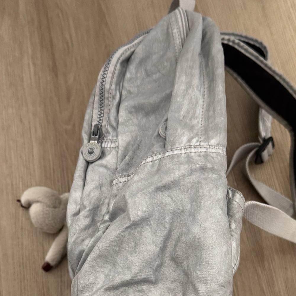 Kipling Metallic Silver Backpack With Monkey Charm - image 6